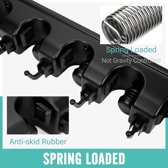 Broom and Mop Holder, Wall Mounted Organizer Mop and Broom Storage Tool Rack with 5 Ball Slots and 6 Hooks (2Pack)