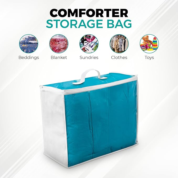 3 pack Clear Plastic Storage Bag with Zipper, Foldable Moving Bag for Comforters, Blankets, Bedding, Storage Containers, Breathable, Durable Clothes and Duvet Closet Organizers, 18x15x9