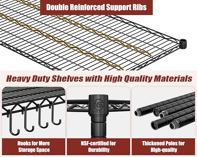 PrimeZone 60" W x 24" D x 76" H Heavy Duty Wire Storage Shelves with Wheels, 4 Tier Adjustable NSF Certified Garage Shelving Unit, Rolling Metal Organizer Shelf Rack for Warehouse, Pantry, 4 Packs