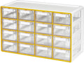 Blue Ginkgo Medium 16-Drawer Cabinet – Stackable Clear Organizer for Hardware, Beads, Plastic Bricks, Office, and Craft Storage (Made in Korea, Yellow)