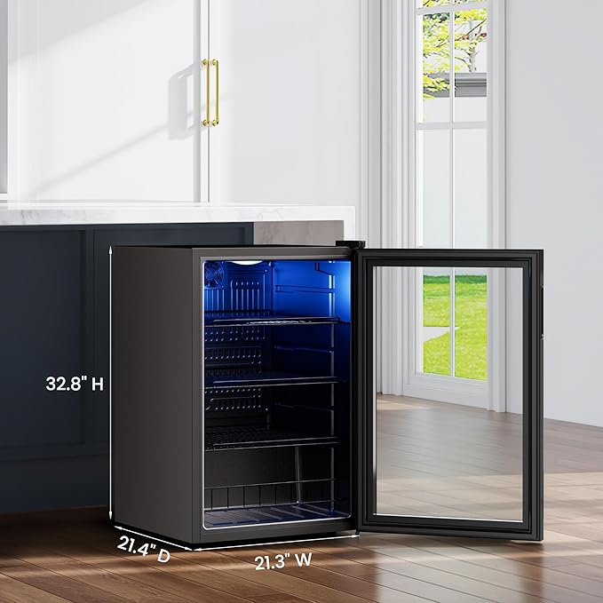 Yeego Beverage Refrigerator Cooler, 155 Cans Mini Fridge with Glass Door Beverage Fridge with Adjustable shelves for Soda Beer or Wine,Beverage Cooler with Digital Temperature Control for Home Office