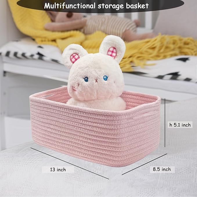 COMFY-HOMI 13" x 8.5" x 5.1" Storage Baskets for Organizing | Cotton Rope Woven Basket | Toy Storage Bin Box | Basket for Shelves, Closet Organizer Bin, Decorative Closet Shelf, 1 Pack, All pink