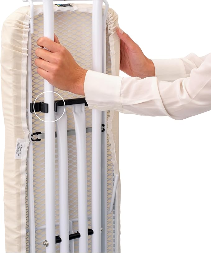 Brabantia Size A Compact Small Ironing Board (43x12 in) 7 Height Options, Adjustable Steam Iron Rest Holder (Fresh Breeze) Non-Slip Feet, Anti-Collapse Child Locks