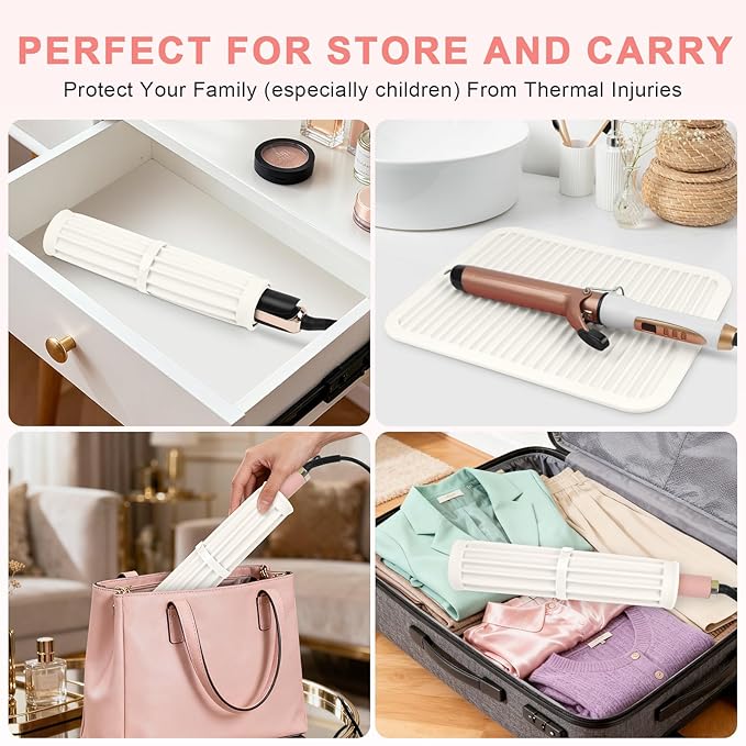 AMIJEAL Oversize Silicone Heat Resistant Mat for Hair Tools, Curling Iron Flat Iron Hair Straightener Holder Mat, Portable Hot Tools Sleeve Pad for Travel Vanity Salon(14.2" x 11.0")