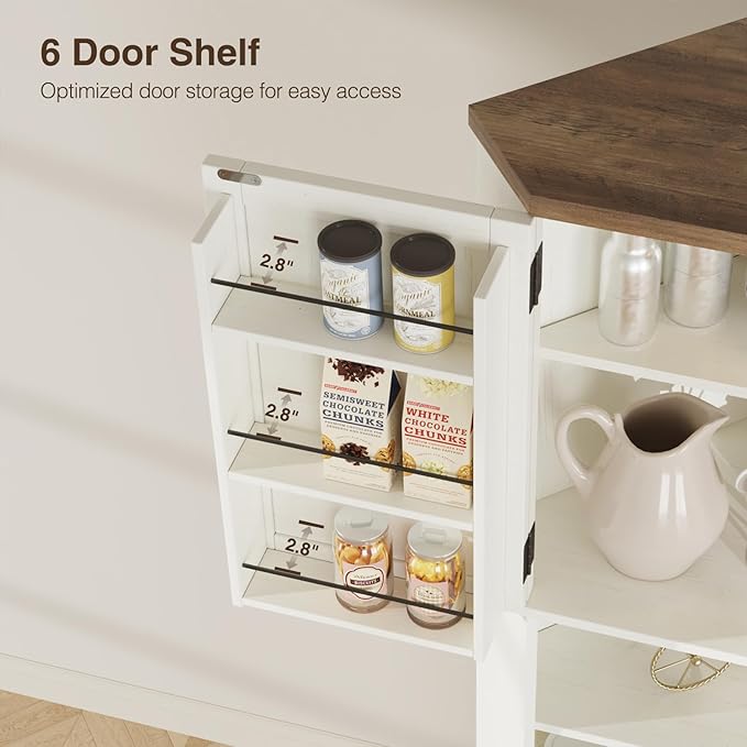 Corner Cabinet, 67''H Kitchen Pantry Storage Cabinet, 6-Tier Corner Food Pantry Hutch with 4 Barn Doors and Shelves, Tall Farmhouse Furniture for Kitchen Dining Living Room, White