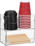 MYITYARD Coffee Cup Holder for Countertop, 2-Tier Clear Acrylic Cup Dispenser, Coffee Bar Accessories Organizer, Paper Cup and Lid Holder with Straw Organizer for Office, Home (3 Compartment)