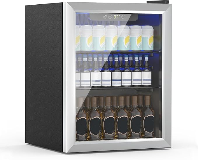 Compact 70 Can/1.7Cu.Ft Mini Fridge For Soda, Beer Or Wine, Portable Small Beverage Refrigerator With Digital Display&Removable Shelves &Reversible Glass Front Door For Office, Dorm, Bar