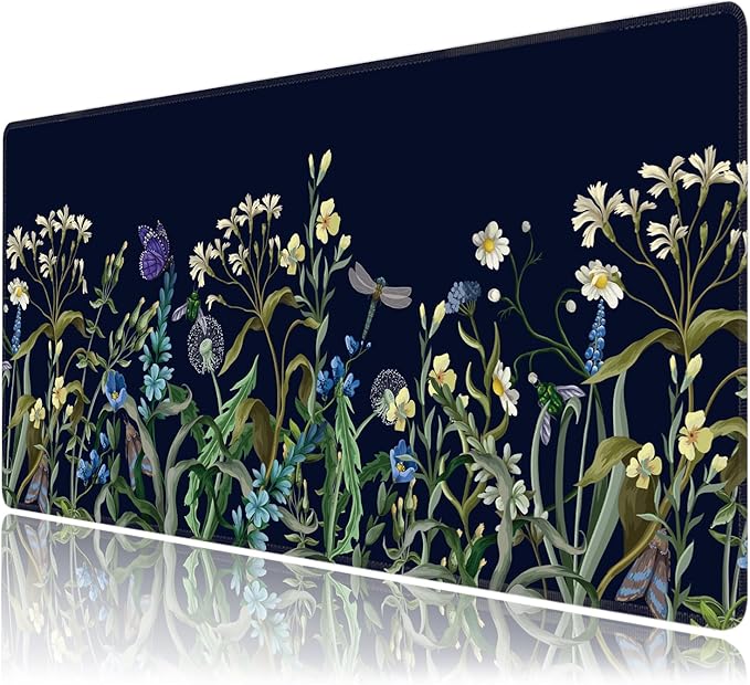 Weeds Flowers Large Mouse Pad,Gaming Keyboard Desk Pad,Extended Mouse Mat Non-Slip Rubber Base with Stitched Edges for Office Game Home XXL 35.4"x15.7"