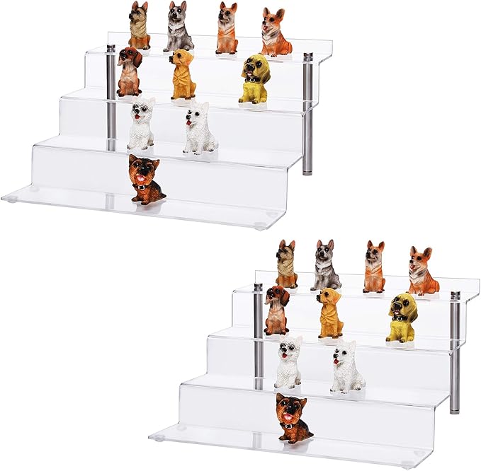 Acrylic Riser Shelf 4 Tier Clear Display Stand for Collectibles Pop Figures, Cupcakes, Perfumes, Display Risers for Decorating & Organizing - 11.8 x 10.8 x 6.5 in (Large, 2 Pack)