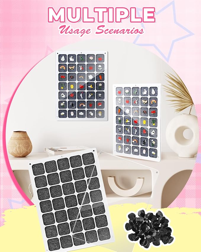 UCEC 35 Grids Clear Acrylic Pin Display Board & 50 PCS Rubber Pin Clutches, Enamel Pin Collection Display Case for Pin Holder, Badge Brooch Pins Organizer Board, Dust-Free Wall & Table Holder Display