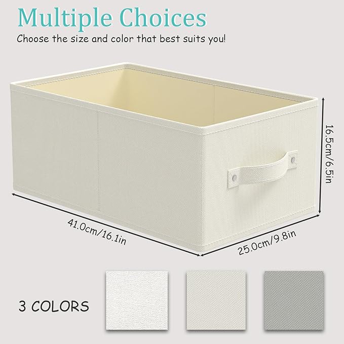 Fabric Storage Boxes for Shelves, 3 Pack Foldable Cloth Bins, Closet Organizers System with 2 Handles, Durable and Sturdy, Saving Space, Beige, 16.1 x 9.8 x 6.5 In, XSNY11BEM-3