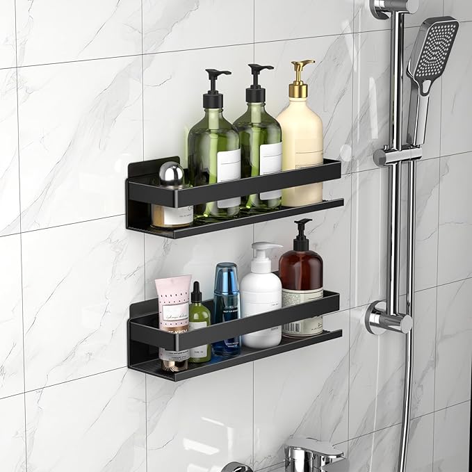 Aluminum Shower Rack 2-Pack 11.8in, Stick-on Bathroom Rack, Thickened and Sturdy Bathroom Storage Rack Wall-Mounted, no Punching and no Drilling Installation Methods(2 Layers 11.8in)