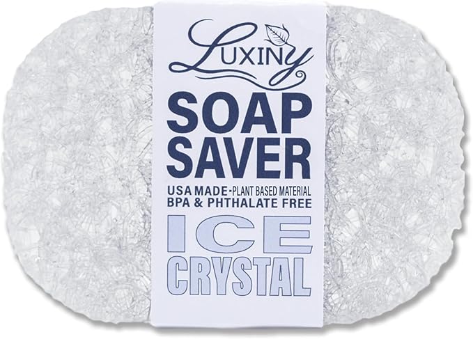 Soap Savers for Bar Soap & Shampoo Bar Holder, American Made by Luxiny, Lifts Soap in Soap Dishes & Shower Soap Holders – Bars & Soap Lasts Longer - Made from Plant Based Material (Ice Crystal)
