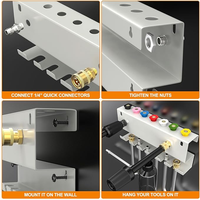 GASHER Pressure Washer Gun Holder, Wall Mount Foam Cannon Holder for Pressure Washer Gun, Fit 1/4 Inch Quick Connector