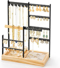 DreamGenius Jewelry Organizer Stand with Velvet Ring Holder, 4 Tier Jewelry Holder Organizer with 11 Hooks for Necklaces and 132 Holes for Earrings, Black