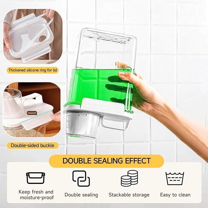 Cereal Container，Rice Storage Dispenser-Airtight Food Storage Organizers BPA-free Plastic Kitchen Pantry Storage Containers food-grade PET material Suitable for rice, grains(2300ml+1800ml)