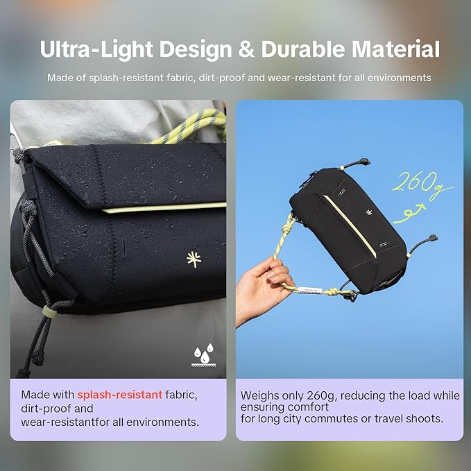 PGYTECH OneGo Pocket Sling for DJI Osmo Pocket 3, Portable Splashproof Everyday Carry Case with Detachable Strap, 2L, 3-Layer Storage Carrying Bag for Smartphones & Action Cameras Accessories, White