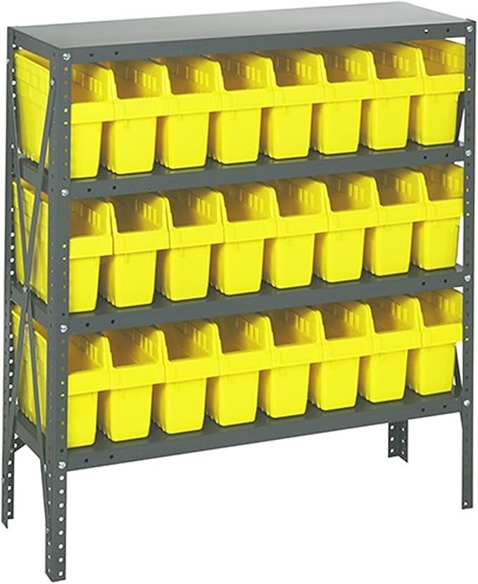 Quantum Storage Systems 1239-SB801YL Solid Heavy Duty 4 Shelves 24 STORE-MAX Yellow Bins 39" H x 36" W x 12" D