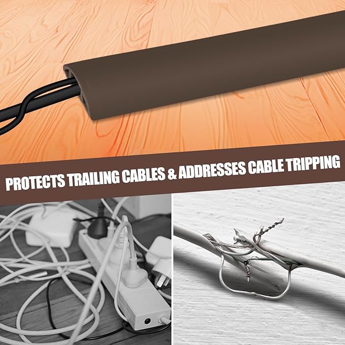 Floor Cord Cover Cable Cavity Self Adhesive Cord Hider Floor 10FT Floor Cable Management Power Cord Protector Floor Electric Cord Covers for Offices, Gym, Exhibitions (CoffeeBrown, 1.57" x 10')