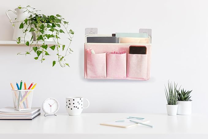 2-Pack Wall Hanging Organizer Bag/Hanging Baskets with Large Mesh Compartment & 3 Pockets，Over the Door Hanging Organizer Space Saving Storage for Bedroom,RV Camper, Closet (Pink -2 Pack)