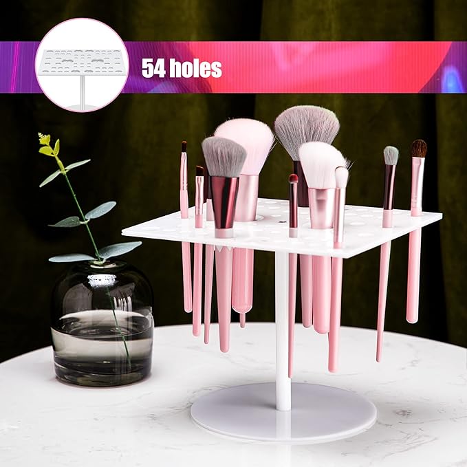 Jetec 54 Holes Acrylic Brush Holder Makeup Brush Drying Rack Collapsible Holder Stand for Acrylic Nail Lover(White)