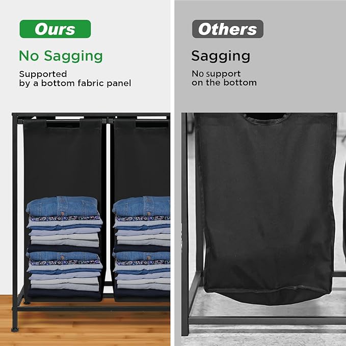 Laundry Sorter 3 Section, 180L Laundry Hamper Basket with Shelf and 2 Drawers, 3 Compartment Clothes Storage Organizer Cart, Pull-Out Removable Oxford Fabric Bags, Black
