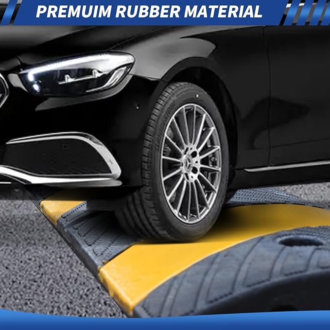 BESEA 6FEET Heavy Duty Rubber Speed Bump, 72" x 12" x 2" Heavy Duty Speed Bump Cable Protector Ramp for Driveway, Road Parking, Garage, Parking Lot, Warehouse