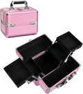 Makeup Train Case Cosmetic Organizer Case Makeup Box Portable Make Up Artist Travel Case with 4 Trays Dividers Lockable Hard Train Case Nail Tech Supply Storage - Crystal Pink