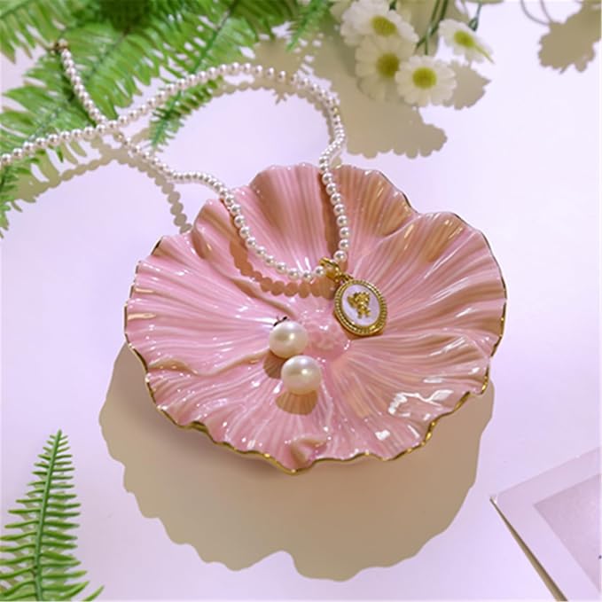 Flower Ring Dish, Ceramic Ring Holder Jewelry Tray Trinket Dish, Fairy Organizer Plate Vanity Decorations, Gifts for Friends Sisters Daughter Mother (Pink)