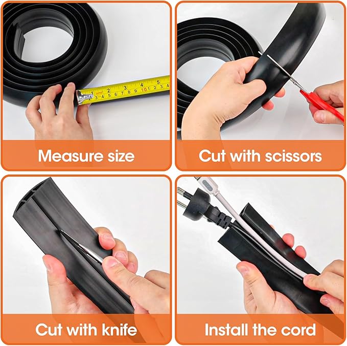 20 FT Floor Cord Cover, Cord Covers for Wires on Floor, Cord Protector, Floor Cable Cover, Hide Extension Cord Covers for Floor, Cable Cavity: 0.47" (W) x 0.29" (H), Black
