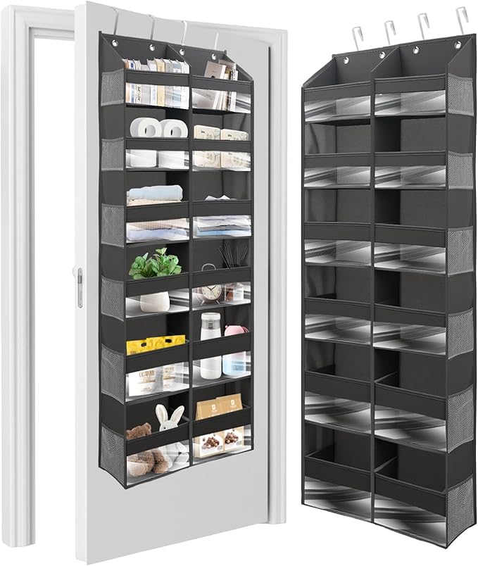 HOMELUX THEORY Over The Door Organizer Hanging - 50lbs Load 6 Large Front & 12 Side Pockets, 1 Pack Over The Door Shoe Organizer, Hanging Closet Organizer For Toys, Diaper, Sewing (XL, Dark Gray)