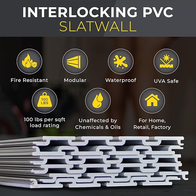 DLDIRECT 36" X 48" - Slatwall Panel Garage Organizer: Heavy Duty Wall Mounted PVC Rack, Interlocking Slat Paneling for Garage Storage, Slotwall Board, Shelves System