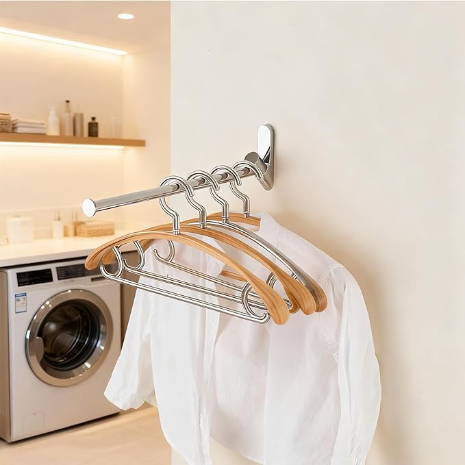 NEWRAIN Wall Mounted Drying Rack, Stainless Steel Folding Laundry Hanging Rack, Chrome Swivel Space Saving Clothes Hanger Rack for Bedroom Bathroom Laundry