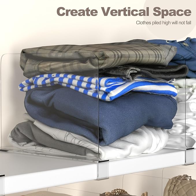 8PCS Acrylic Shelf Dividers for Closet Organization,Clear Closet Dividers for Shelves,Vertical Purse Organizer for Closet,Cabinets,Wardrobes,Bookcases