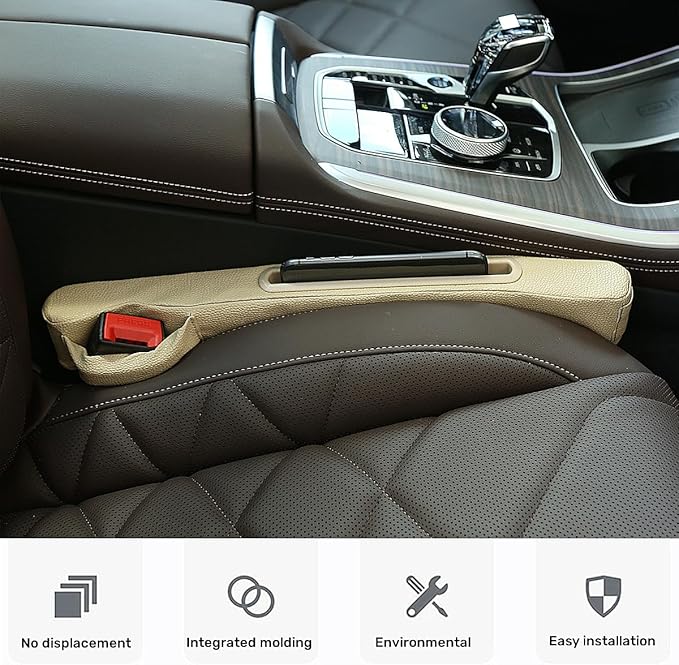 DEEYOTA 2 Pack Car Seat Gap Filler Organizer for Driver Side and Passenger Side Auto Center Console Side Filler Filler for Car Front Seat (Beige 2 pcs)