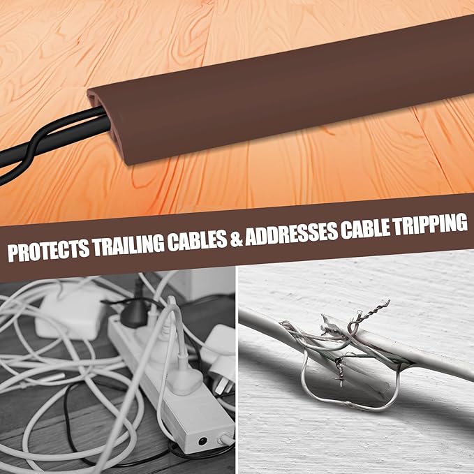 Floor Cord Cover Self Adhesive Cord Hider,10FT Cable Management, Extension Strip Protector for Wires, Prevent Cable Trips for Offices, Gyms, Exhibitions Cavity:0.39"(W) x 0.27"(H) Coffee