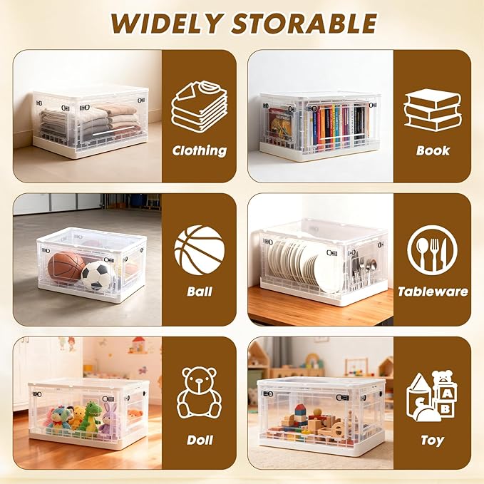 72 QT Clear Storage Bin with 5-Sided Open Lid, Stackable Plastic Storage Bins For Bedroom, Living Room, Office, Multifunctional Foldable Storage Box For Clothes, Office, Supplies, Snacks