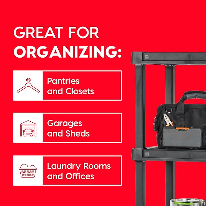 IRIS USA 3-Shelf Heavy Duty Plastic Storage Shelves, 450lb Capacity, 38" H x 36" W x 18" D, Large Modular Shelving Unit Storage Organizer for Garage, Home, Warehouse & Gym, Storage Rack - Black