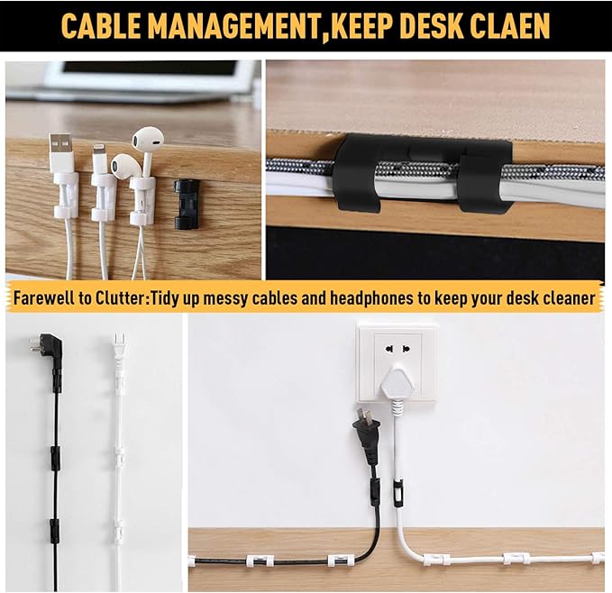 Cable Clips with Strong Self-Adhesive, XIAOXI Cord Organizer Cable Management Organizing Cords Wire for Car, Home and Office - 20 Pcs (Black)