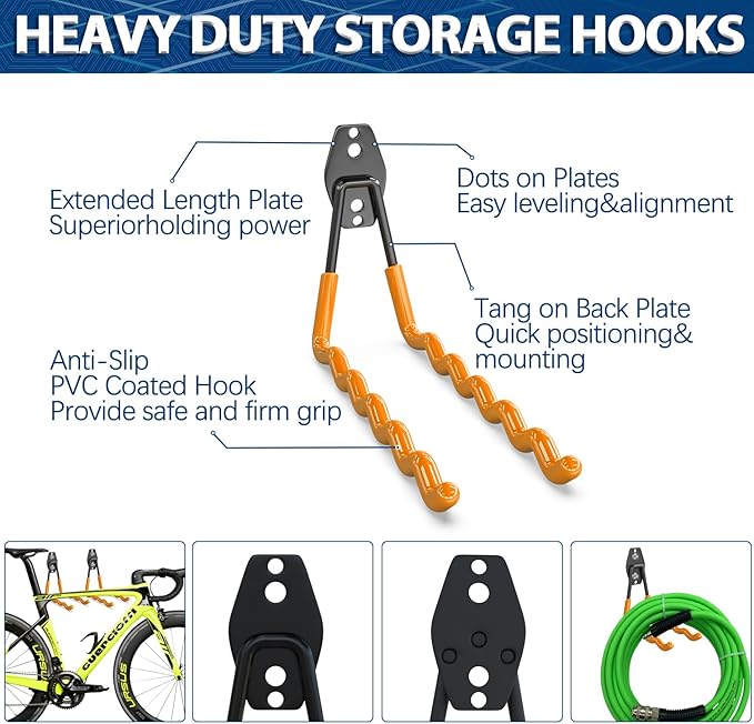 3-H Garage Wall Hooks 31 Pack, Garage Hooks Heavy Duty with Extra Welding Spots, Garage Organizer for Garden, Lawn, Yard Tools, Chairs, Ladders, Weed Eater, Shovel, Blower(Oranger)