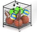 Ball Storage - Basketball Cart With Wheels Garage Volleyball Storage Sport Equipment Holder Organizer For Indoor Outdoor,Metal Storage Rack For Playgroup,Gym And School
