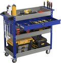 3 Tier Rolling Tool Cart On Wheels, Heavy Duty Utility Cart with Drawers, Large Storage Capability Service Cart for Garage, Warehouse and Tool Room (Gray&Blue)