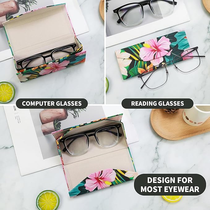 Foldable Glasses Case, Magnetic PU Leahter Sunglasses Case, Cute Hard Shell Folding Eyeglass Cases for Women Kids