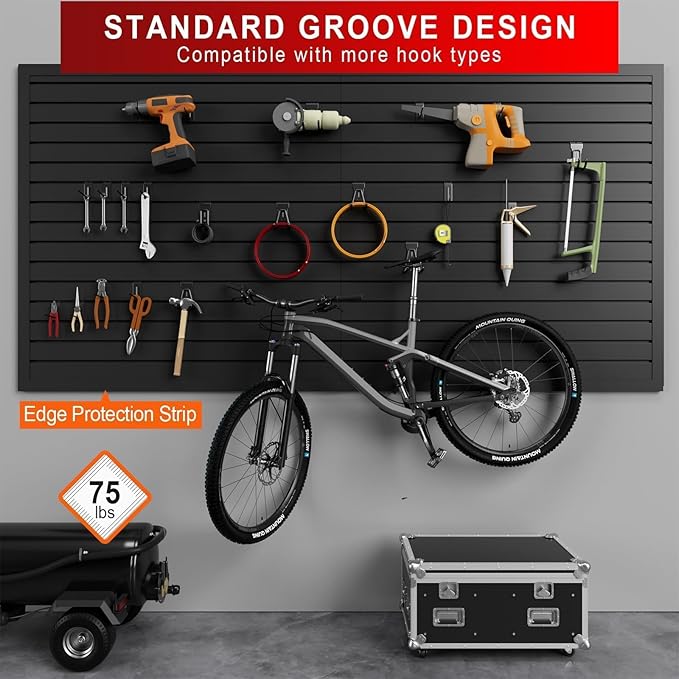 4'H x 8'W Slatwall Panel Garage Wall Organizer, Heavy Duty Interlocking Slat Wall Paneling Sheets, Garage Slatwall for Tool Organization Mounted Storage Systems Black
