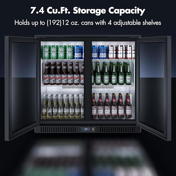 Coolski Back Bar Cooler Commercial Undercounter Refrigerator with 2 Glass Door, Bar Beverage Refrigerator for Beer Soda Wine 7.0 Cu.Ft. Capacity LED Lighting ETL NSF Approved, Black