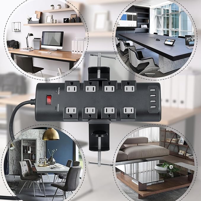 Desk Clamp for Power Strip - Removable Holder for Desk Edge - Sturdy Table Mount - Fits 2.55" to 4.13" Width - Black