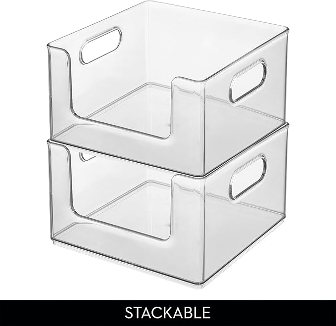 iDesign Stackable Clear Open Front Storage Bin, Easy Access Organizer for Pantry or Cabinet, 2-Pack