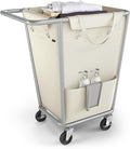 SONGMICS Laundry Basket with Wheels, 34.3 Gallons (130 L) Rolling Laundry Hamper with Removable Bag, Heavy-Duty Steel Frame, Cream White URLS008W01