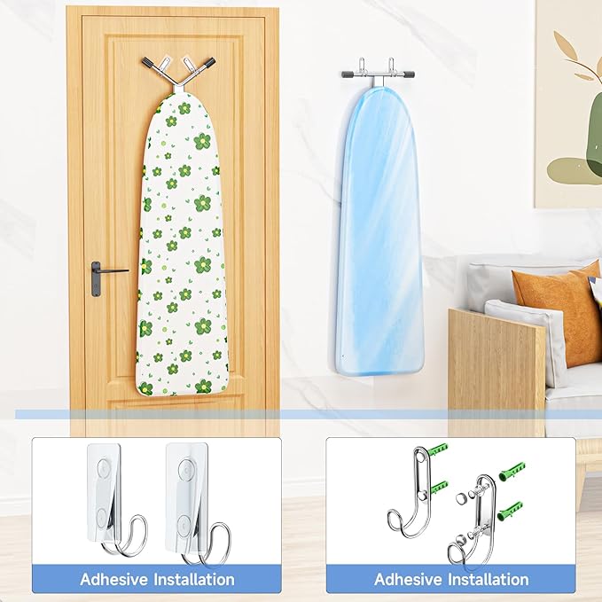 Ironing Board Holder Wall Mount, Durable Ironing Board Holder Stainless Steel, Space Saving Iron Board Hook for Wall Heavy Duty, for Laundry Room Livingroom Bathroom Small(Y or T Leg)