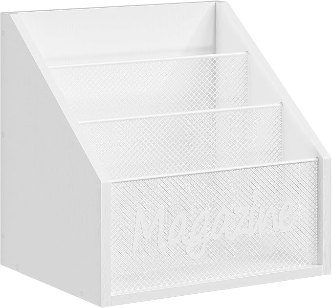 Magazine Holder, Wood Magazine Rack Floor, Mail Organizer Countertop, Magazine Mail Holder Sorter, Record Holder for Magazines, Books, Newspapers, Tablets, White MR02WW